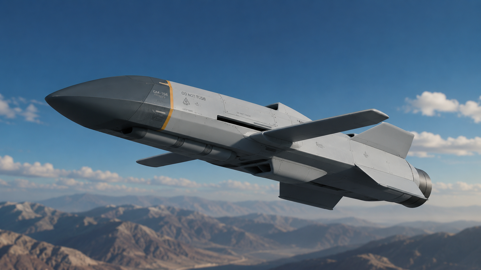 Photoreal AI aircraft concept over mountains